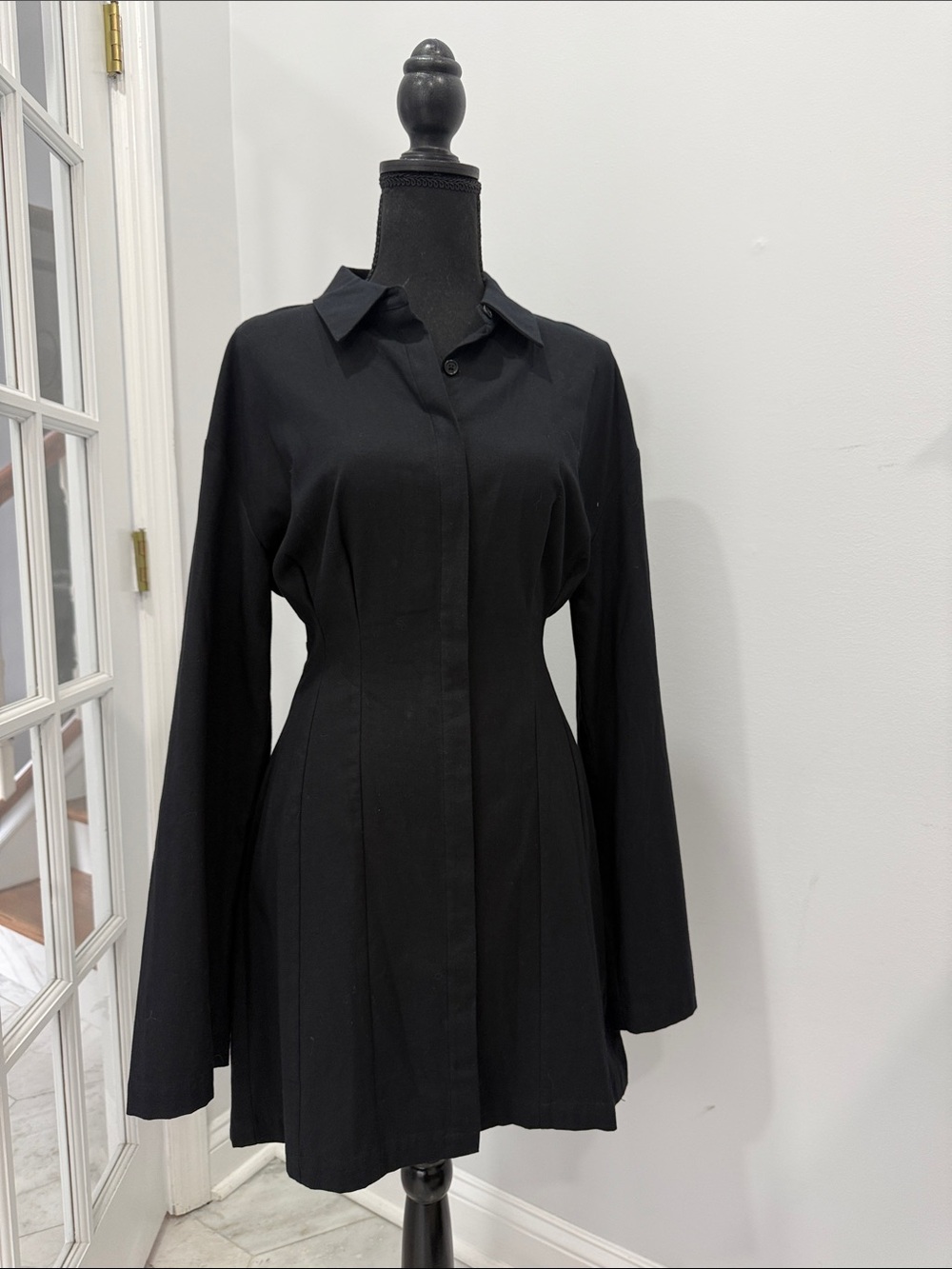 NWOT Reformation Black Long-Sleeve Shirt Dress Sz 8